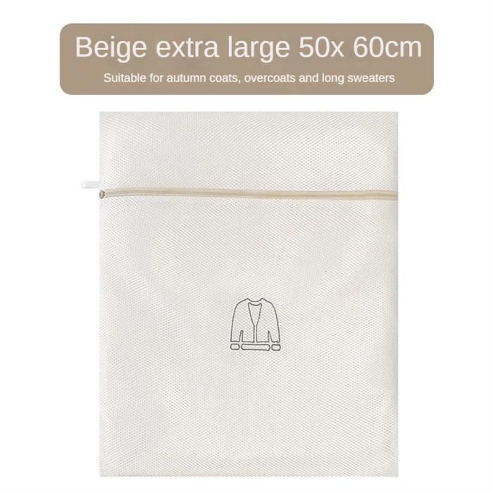 Sac à Linge En Maille 60x80 Cm - Avec Cordon De Serrage - Lavable En Machine - Blanc - Pour Voyage, Dortoir, Maison - 3