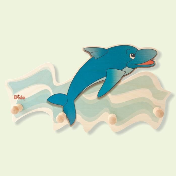 Dida Porte Manteaux Enfant Dauphin Porte Manteau Mural En Bois Pour Chambres D Enfant Et Bebe Avec Des Animaux Marins Cdiscount Maison