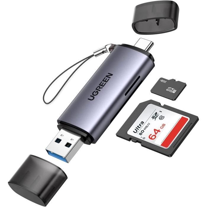 Lecteur de Carte SD Micro SD USB C USB 3.0 2 en 1 Adaptateur de Carte SD en  Aluminium Supporte 2 Cartes Max 2To Compatible A92 - Cdiscount Informatique