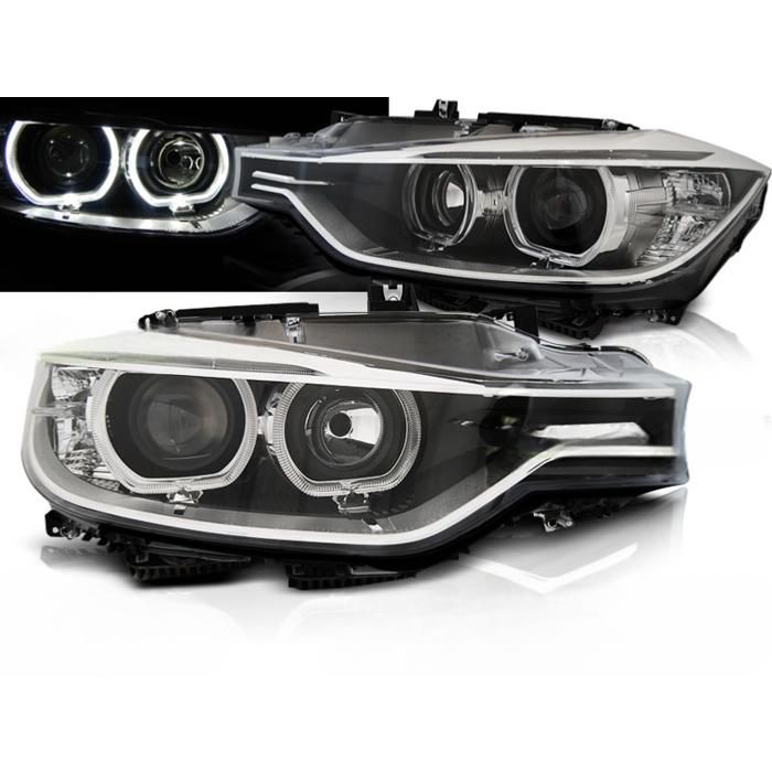Paire de feux phares BMW serie 3 F30 / F31 de 2011 a 2015 angel eyes led DRL noir-27361193