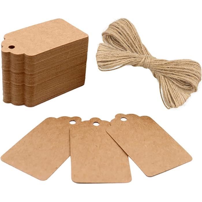 100 Étiquettes Cadeaux Kraft 7x2cm - Avec Ficelle Jute - Pour Mariage, Anniversaire, Noël