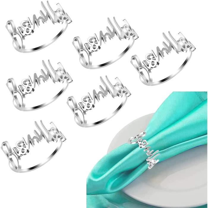 6 Pièces Rond de Serviette de Table,Rond de Serviette Doré,Argent