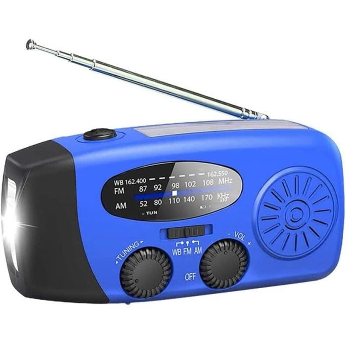 Radio Solaire Dynamo LED Lampe de Poche AM/FM Diffusion SOS Alarme USB/Solaire et Manivelle Radio Rechargeable,Portable Chargement de Téléphone Utilisé pour Camping et la randonnée 