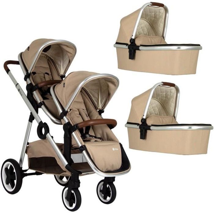 PACK POUSSETTE DOUBLE DUETPRO QTUS 2 NACELLES MOKA Cdiscount
