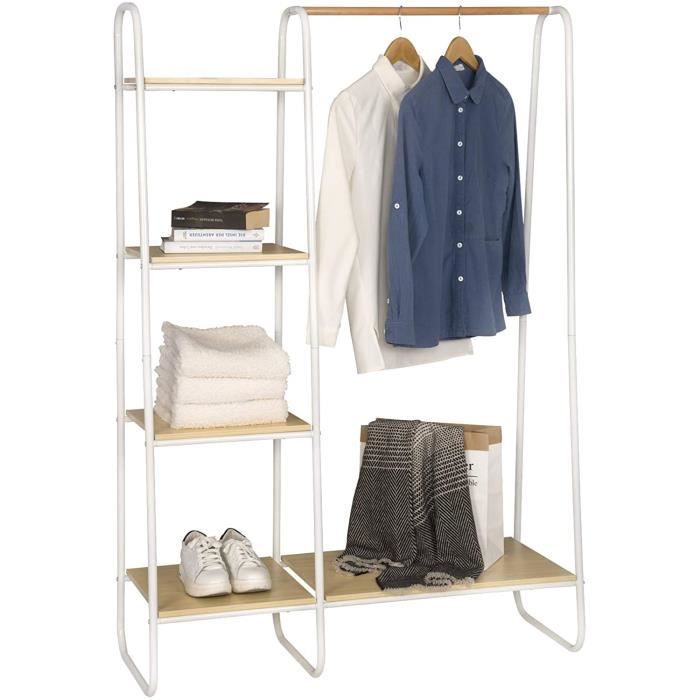 EUGAD Porte-Manteau avec étagères de rangement en MDF et métal 102x39.5x150cm Chêne Clair