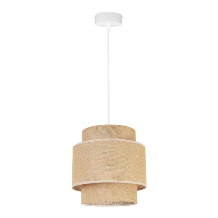 Light-Home Boho Abat Jour Suspension Luminaire Lustre - Moderne Plafond - E27 - À 1 Lumières - Blanc Base et Jute