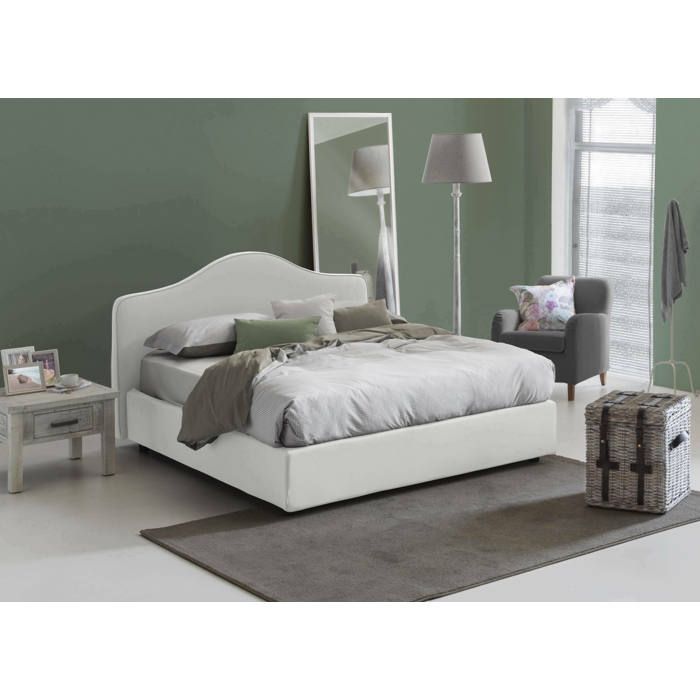 Dmora - Lit double Annunziata 205x175h95 cm blanc Panneau effet bois et Polyester