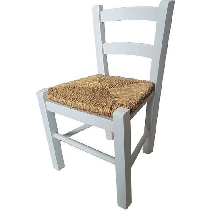 SEDIOLINA Petite chaise en bois avec siège en paille pour enfant blanc