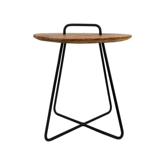 table d´appoint - madison - teck-fer - poignée en métal - marron