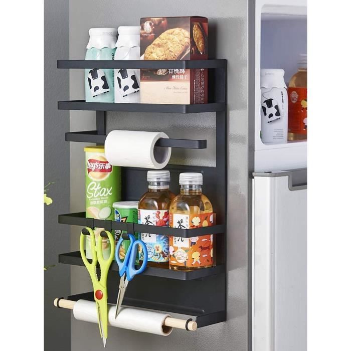 SUPER Étagère de Réfrigérateur Rangement Cuisine - Magnétique - Forte  Capacité Portante - En acier inox NOIR - Cdiscount Maison