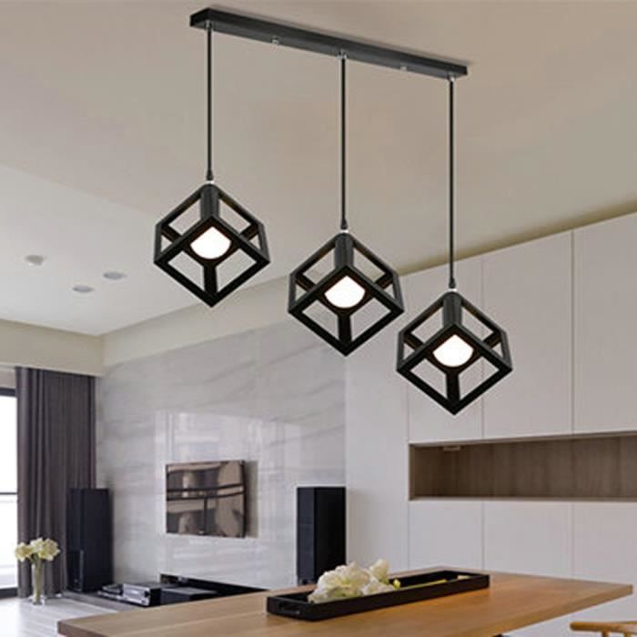Vintage Industrielle Lustre Suspension Cage Carre En Fer 3