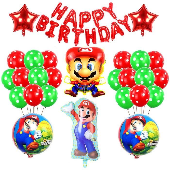 Super Mario Bannière Ballons Buntings GUIRLANDES Joyeux anniversaire Décorations de fête