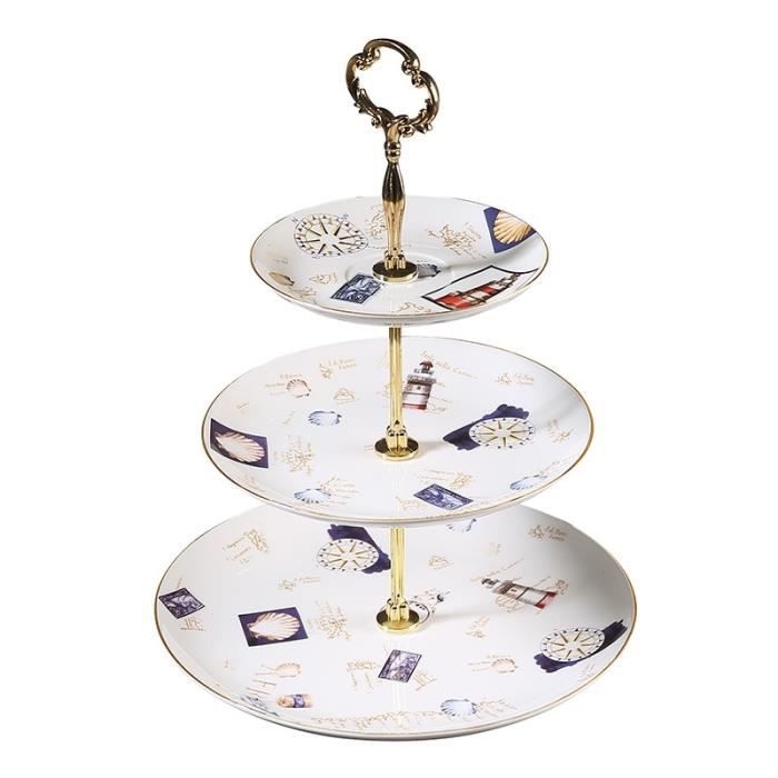 Présentoir à gâteau en céramique blanche à 3 étages en porcelaine avec