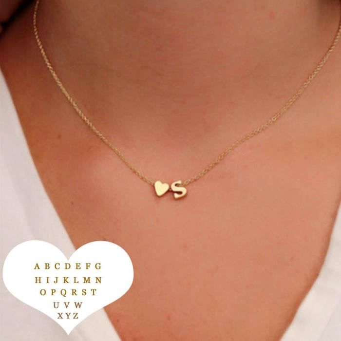 Collier Personnalisé Cœur Et Lettre - Acier Inoxydable 316L - Longueur 45+5cm - Cadeau Femme/fille