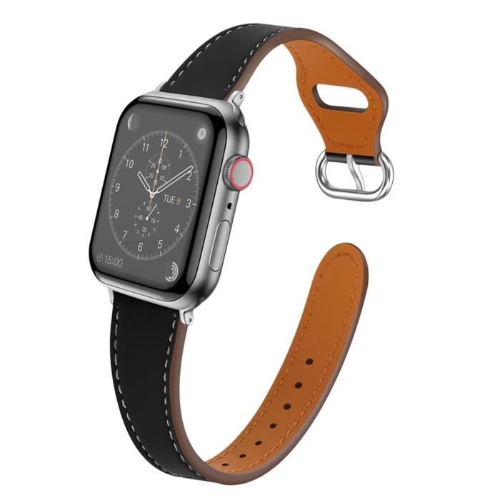 Bracelet pour Apple Watch 41mm 40mm 38 mm Simili Cuir Noir
