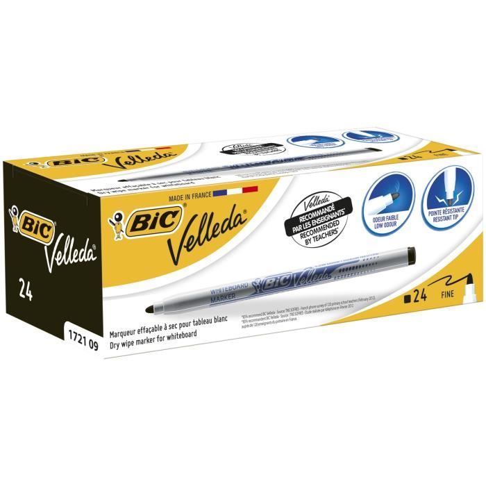 BIC Velleda 1741 Feutres pour Tableau Blanc Effaçables à Sec, Pointe  Conique Moyenne - Bleu