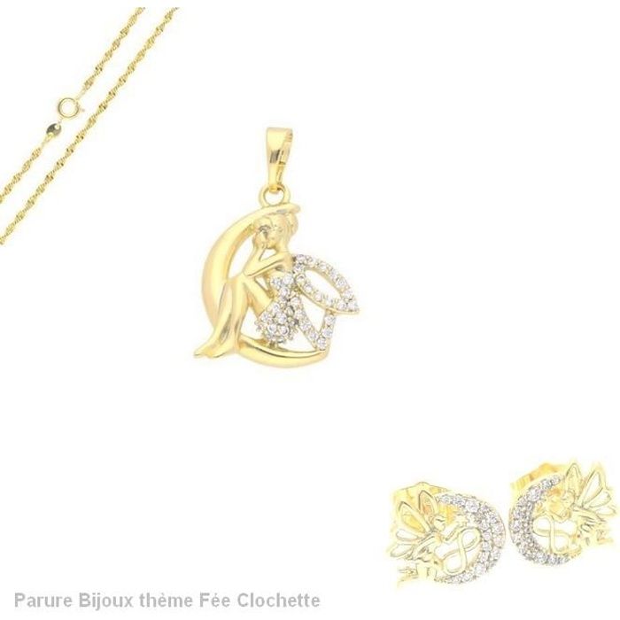 parure bijoux fée clochette sur lune cristal blanc or jaune 750 laminé*