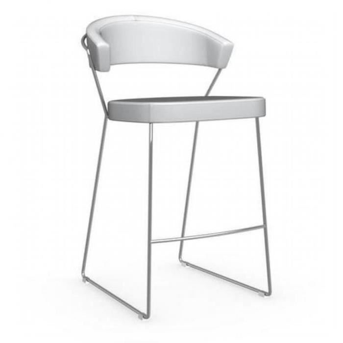 chaise de bar - calligaris - new york - piétement luge - cuir blanc optique - design italien