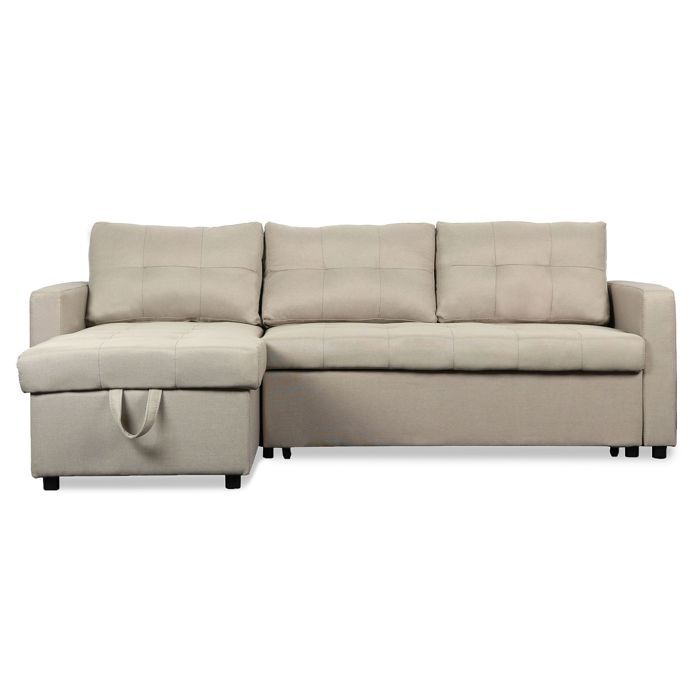 MENZZO Canapé dangle convertible Toledo Tissu Beige -L220 x P146 x H88cmSurface de couchage : 115 x 1935 cm