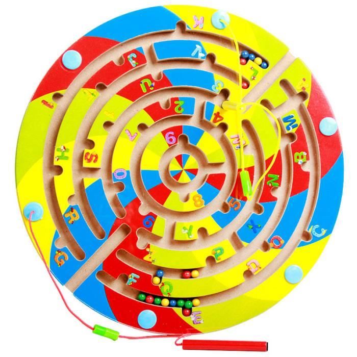 Jeu Labyrinthe Magnétique En Bois – 55 Perles, 20 Thèmes, Motricité Fine Dès 3 Ans