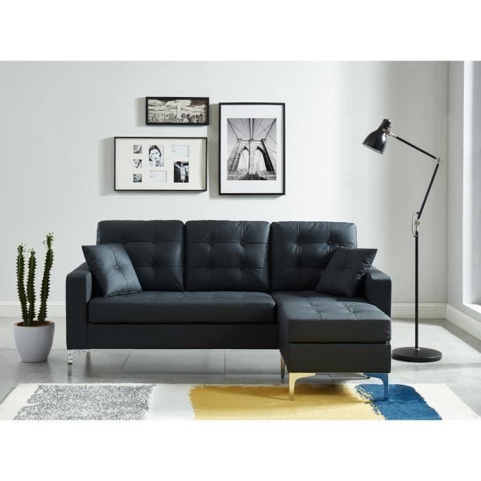 davenport canape d angle mirisa 4 places pu noir cdiscount maison