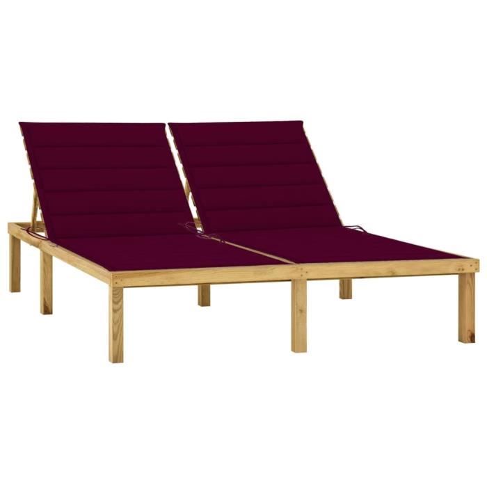 Chaise longue double et coussins bordeaux Bois de pin imprégné EAN