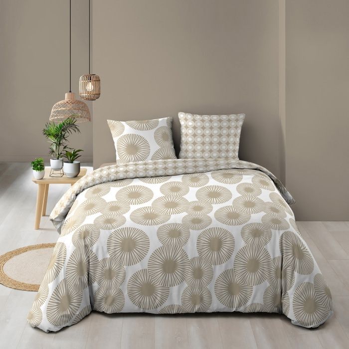 Parure de couette réversible + 260 x 240 cm coton 57 fils + 2 taies Nebulla Parure de couette réversible + 260 x 240 cm coton 57 fils + 2 taies Nebulla