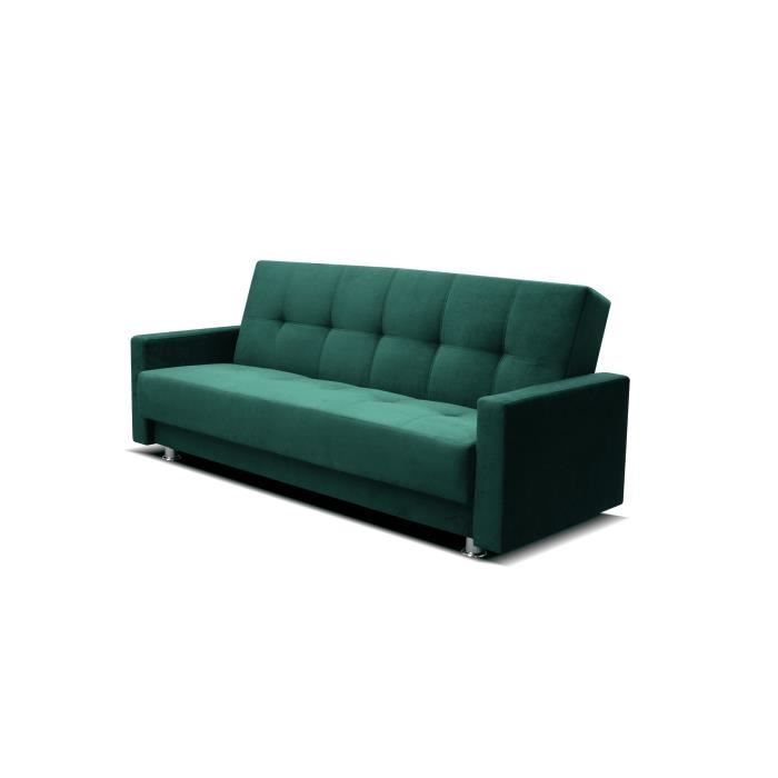 Canapé en lit convertible avec coffre de rangement - en tissu - salon & séjour - 225x92x88 cm - GABARONE - Vert foncé (Kronos 19)