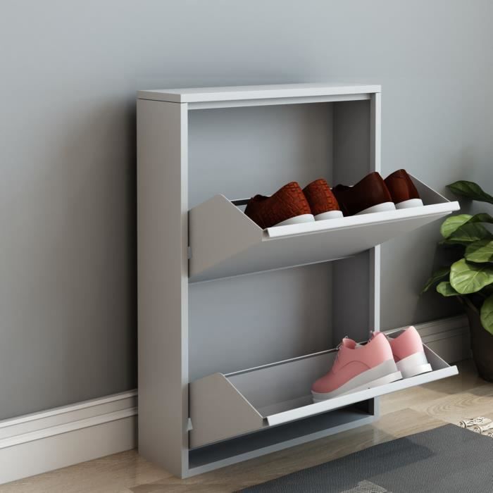 Meuble à chaussures Sokndal à 2 tiroirs inclinables blanc - EN.CASA - Contemporain - Design