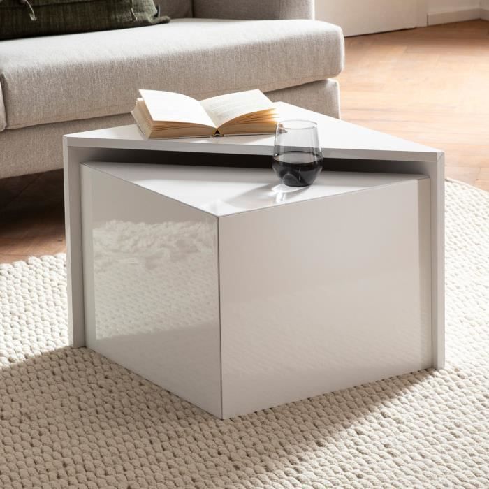 finebuy tables gigognes monobloc blanc table d'appoint basse moderne lot de 2