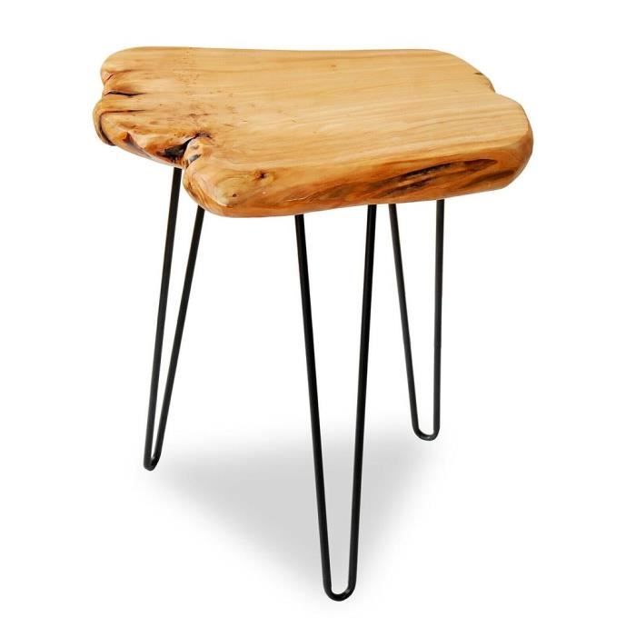 table basse industrielle design en bois de cèdre et fer forgé avec bords
