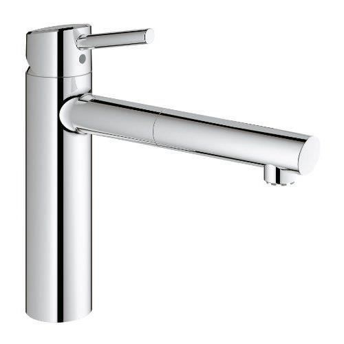 GROHE Robinet de cuisine Concetto bec medium avec douchette escamotable plage de rotation à 100 StarLight basse pression 3121…