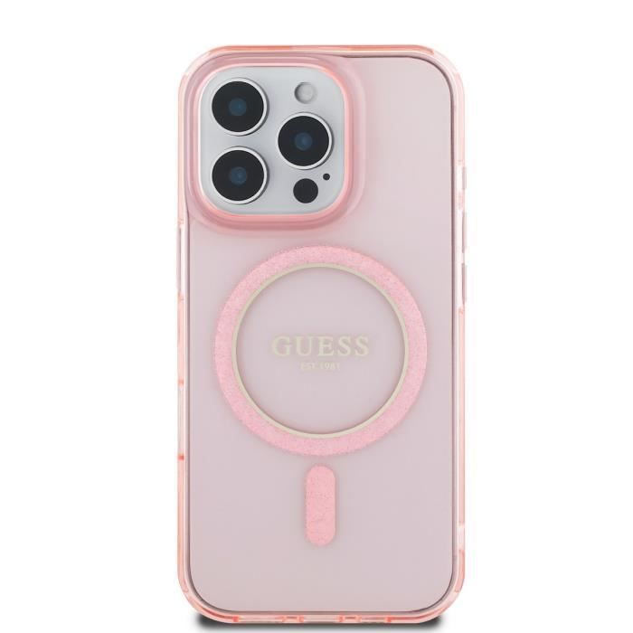 Coque pour iPhone 16 Pro Max MagSafe avec Cercle Pailleté Guess