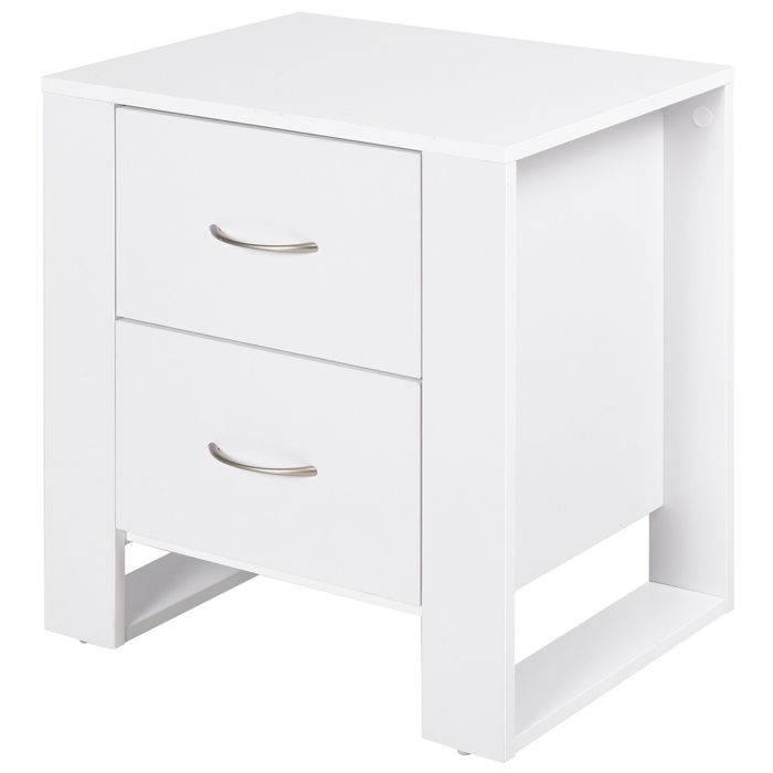 DEVAISE Table de Chevet 2 tiroirs en chêne Blanc DEVAISE Table de Chevet 2 tiroirs en chêne Blanc