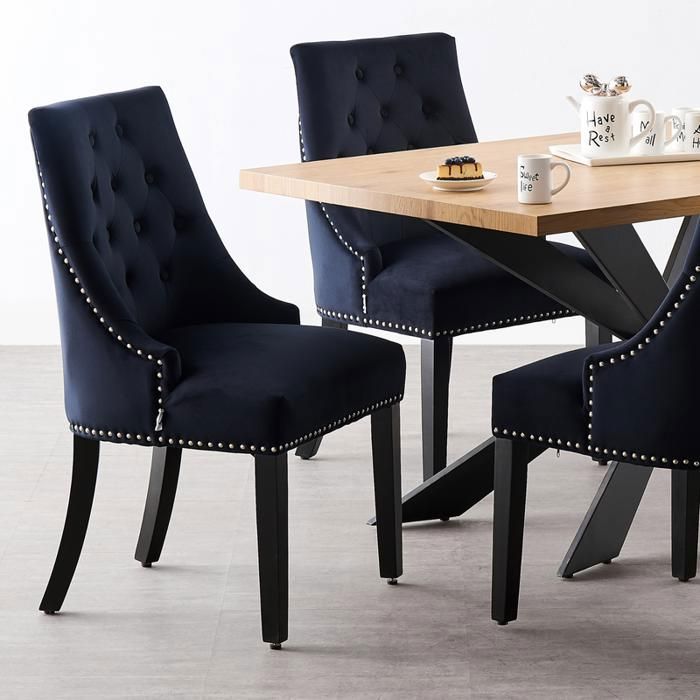 Windsor  Lot de 2 Chaises Capitonnée en Velours Noir  Style Classique