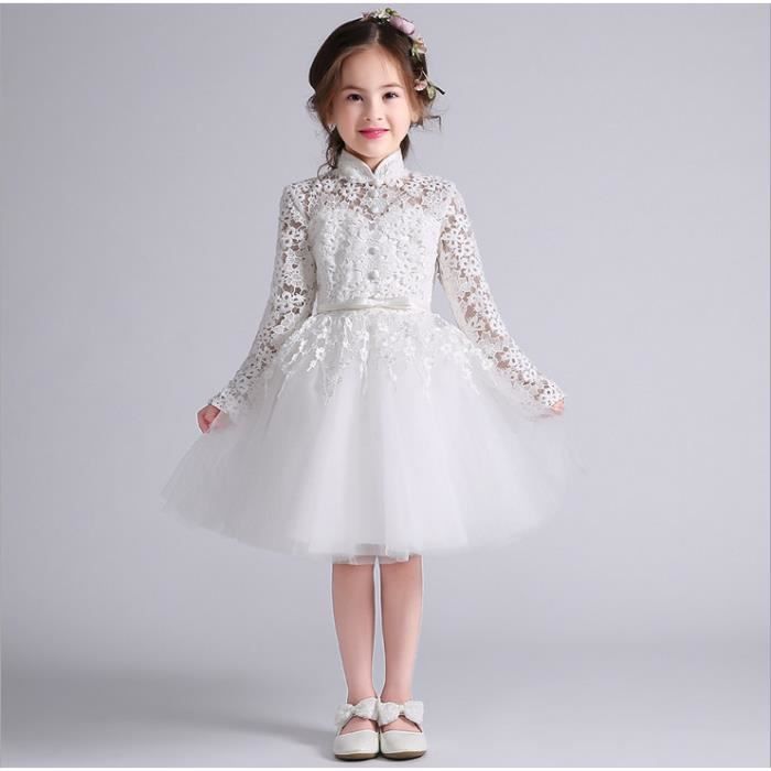 Robe De Mariee Pour Enfants Fille De Fleur A Ligne Jupe Anniversaire Tenue De Piano Tenue Robe De Soiree Blanc Blanc Achat Vente Robe Cdiscount