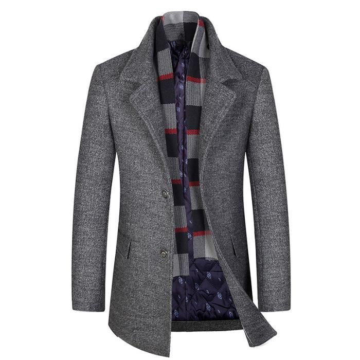 Parka Homme - Des de laine Plus ?�pais - Marque Nouveau Mode - Gris - Coupe-vent - Grande taille 