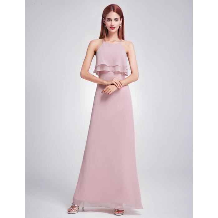 Robe Femme Longue Pour Mariage Mauve à Bretelles Drapée Et Fluide En Mousseline De Soie
