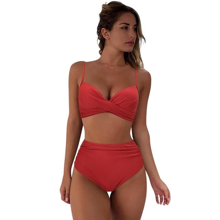 Maillot De Bain Femme 2 Pièces Taille Haute Push Up - Bikini Tanga Transbronzant Sexy Pour Plage Et Piscine