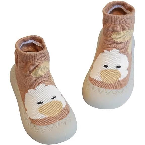 Chausson Bebe Chaussures Chaussette Antiderapante Chaussures Premiers Pas Chaussettes Bebe Dessin Anime Mignon avec Semelle Cafe