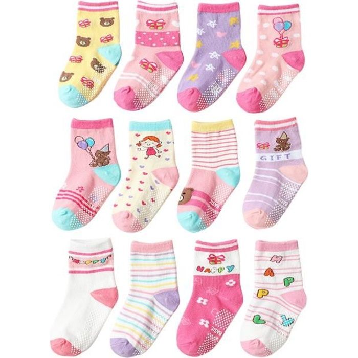 Anole Chaussettes pour Nouveau-né et Bébé 6 Paires Socquettes Fille-Garçon avec Coussin en Coton Doux 