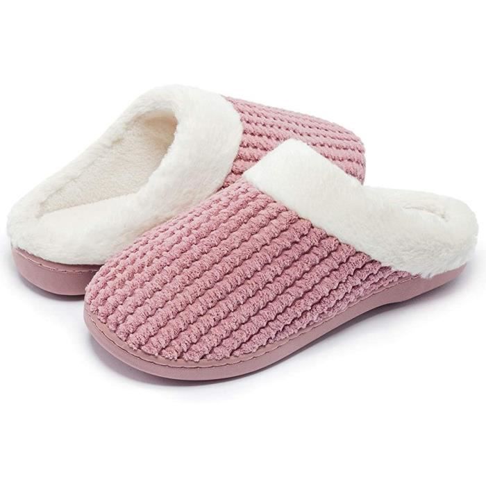 BIISDOST Pantoufles en peluche pour femme - Chaudes - À enfiler - Chaussons  d'hiver - Pantoufles en feutre - Pour homme - Mousse à mémoire de forme -  Mélange de coton doux