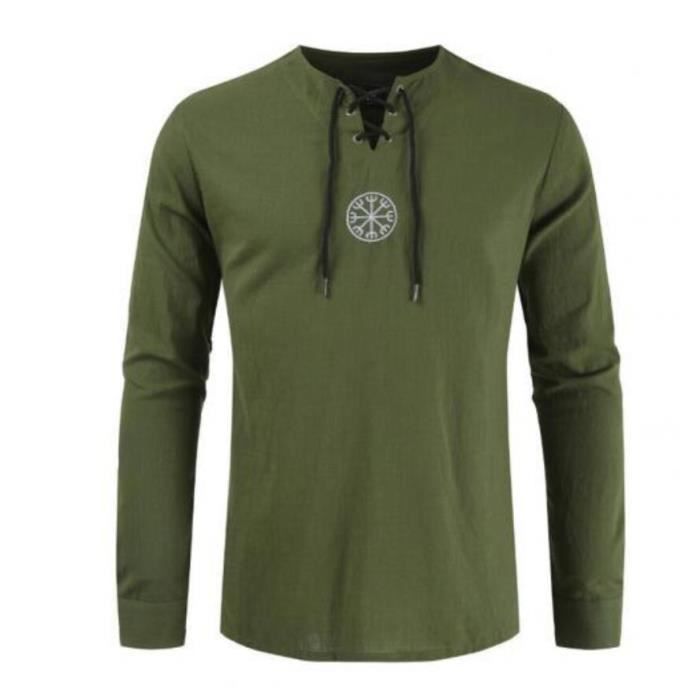 Hommes grande taille chemise haut ancien Viking broderie chemise homme vetements tg0304shts03r Vert Vert Cdiscount Pret a Porter