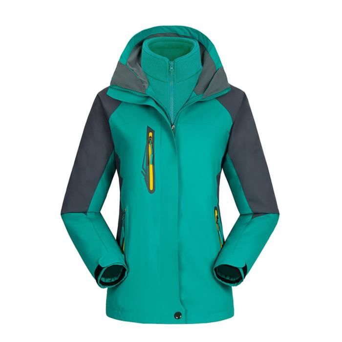SOFTSHELL Veste de Ski Femme Vert Amovible 3 en 1 Coupe vent A