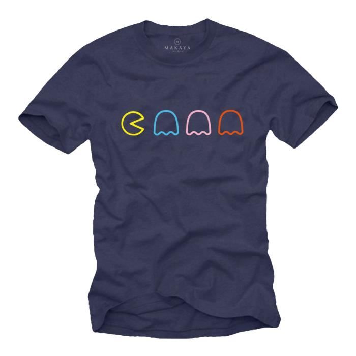 MAKAYA Retro Gamer Tee Shirt Homme - Idee Cadeau Geek Bleu