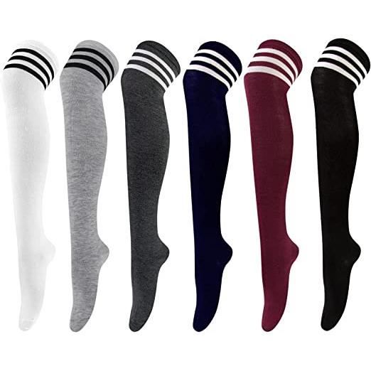 Chaussettes hautes montantes genoux longues cuisse pour femmes ZGEER 6 paires Tricot noir noir Cdiscount Pret a Porter