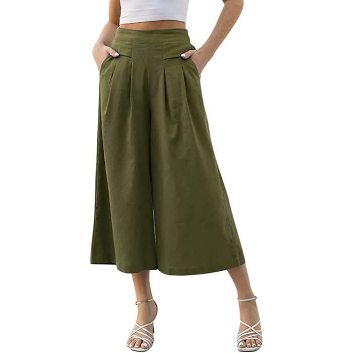 Pantalon Femme Fluide Large Grande Taille Ete Decontractee Pantacourt 7 8 Taille Elastique Jupe Culotte Fluide Pantalon Ample Terre