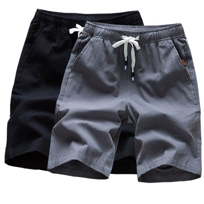 Lot de 2 Shorts Homme Short Décontracté Bermudas Court en Lin Short de Sport grande taille