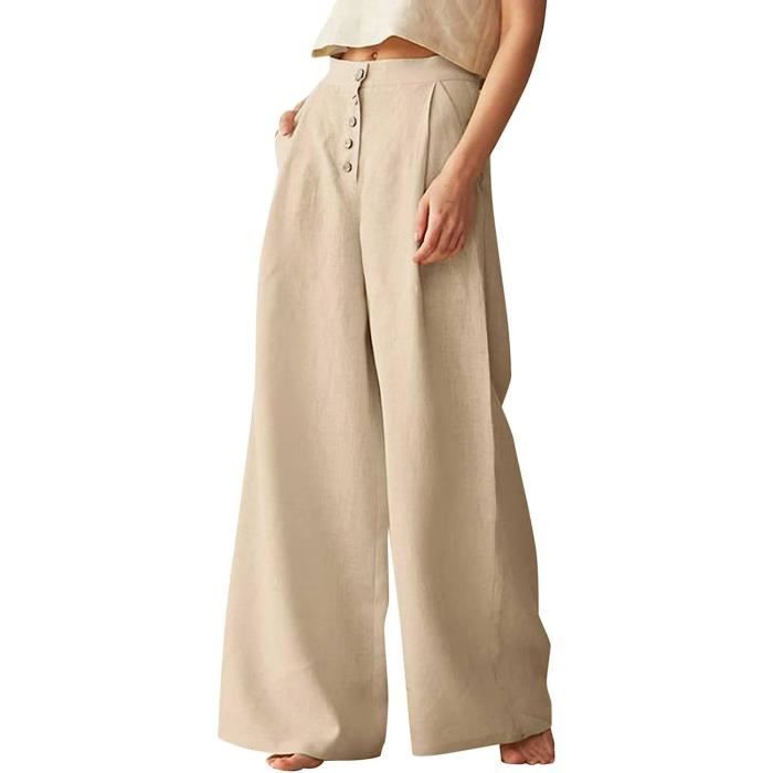 Pantalon Lin Noir Femme Pantalon Femme Lin Et Coton - Léger Élastiqué Avec Poches Pantalon Detente Femme