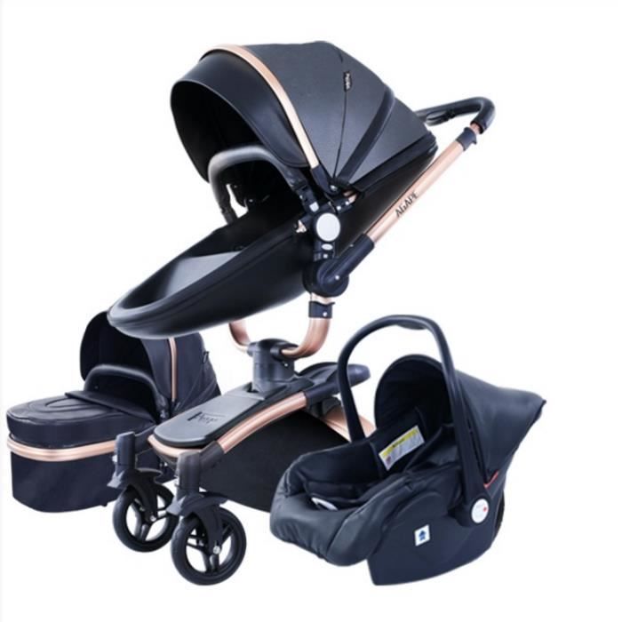 Poussette sales cuir noir